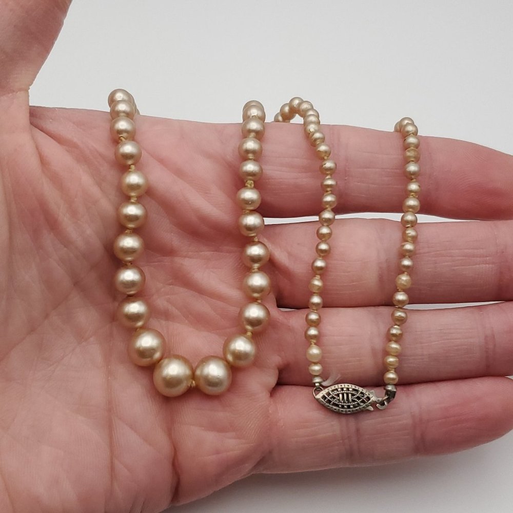 16 Inch 925 Sterling Silver Rustic Faux Pearls Cute Necklace